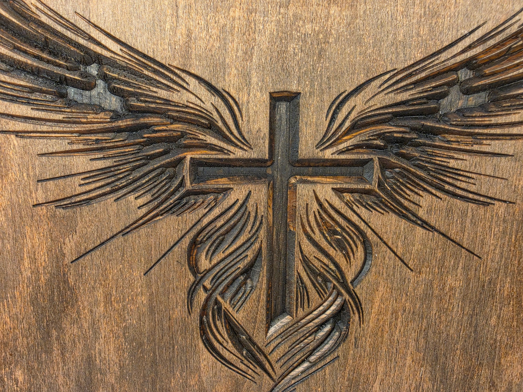 Cross with wings design show in Expresso