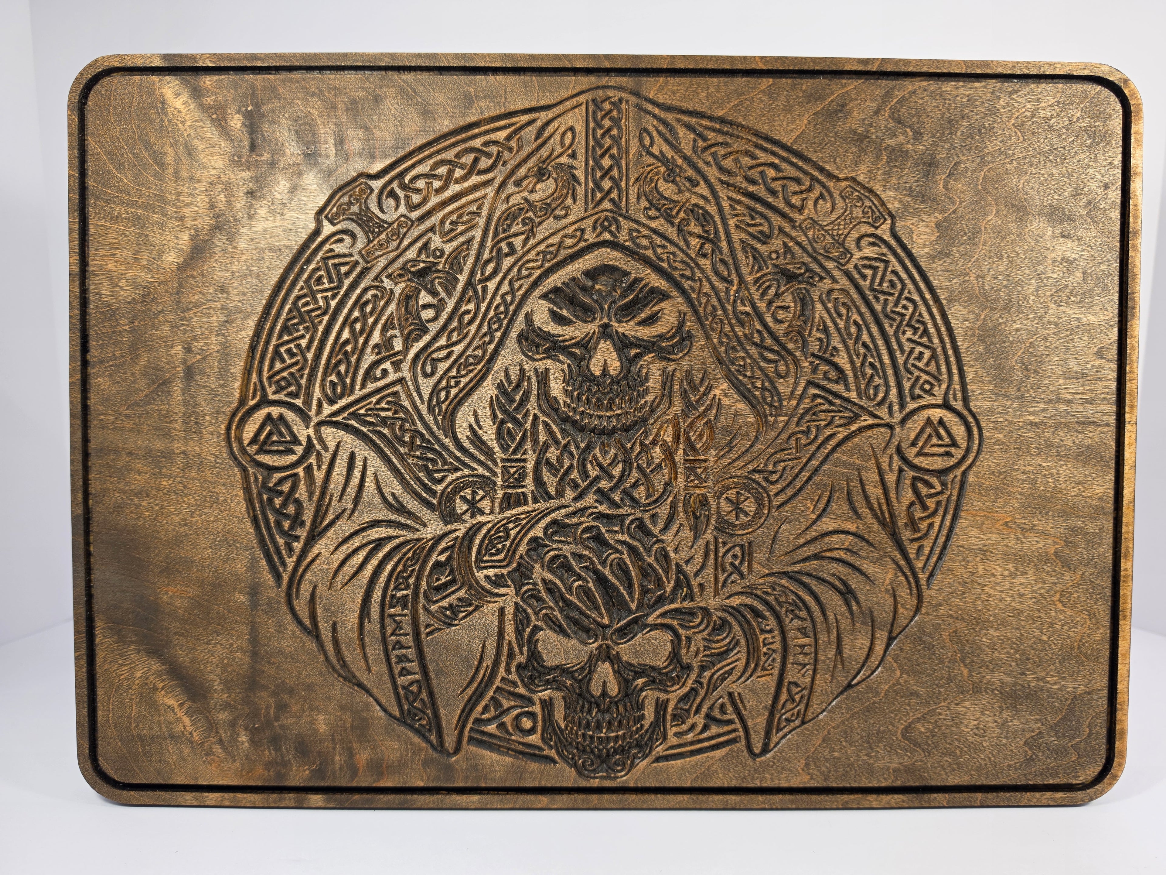Viking Grim Reaper Shown in Dark Walnut