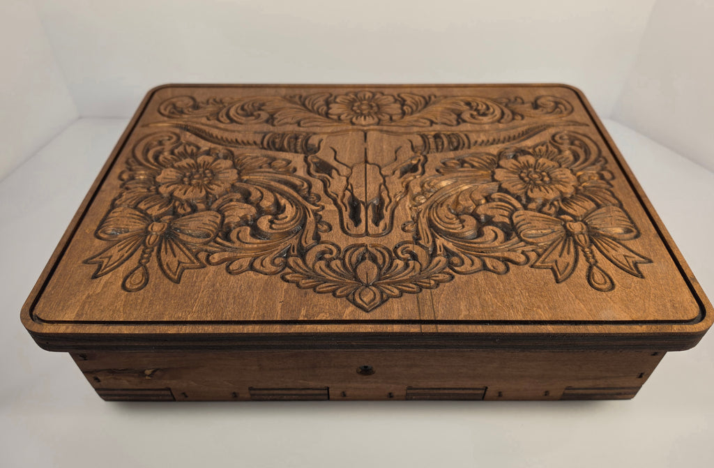 Skull Floral shown in Red Mahogany