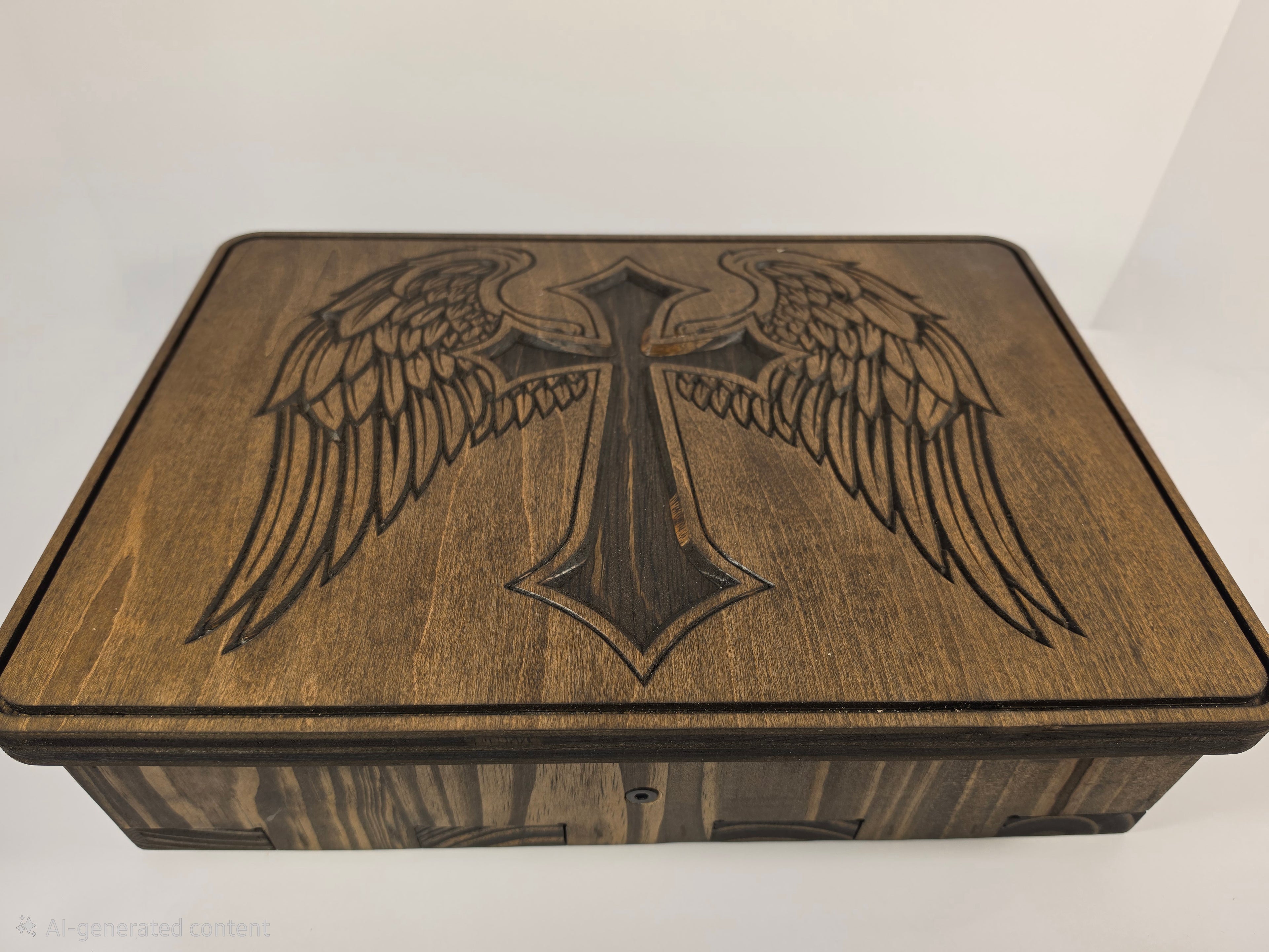 Cross design with wings shown in Dark Walnut