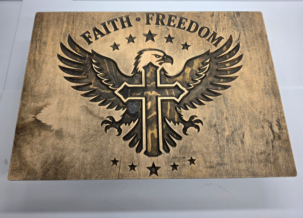 Faith, Freedom American Eagle Cross Design Rustic Jacobean
