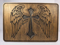 Cross design with wings shown in Dark Walnut
